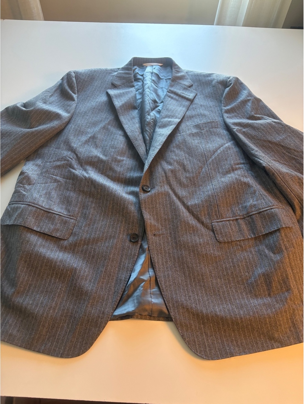Samuelsohn Gray Pinstripe Suit Jacket by David Lindsey Cloth